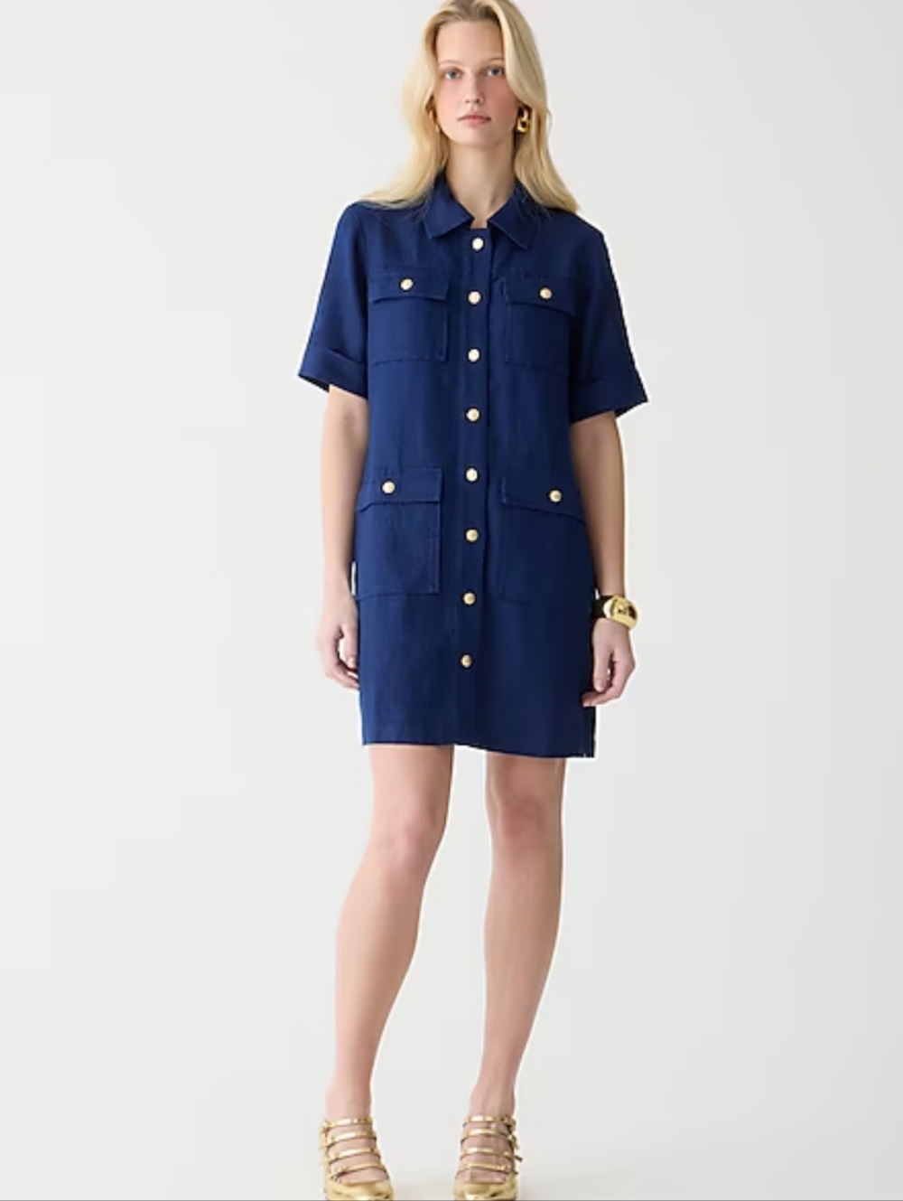 NWT J. Crew Gamine Navy Button-Front Short-Sleeve Shirt Dress Size 12